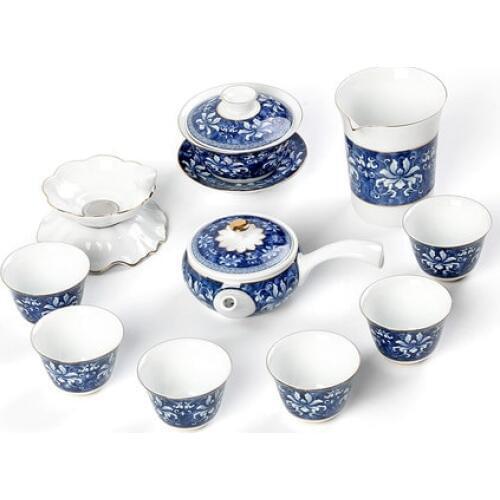 Blue and white porcelain Kung Fu tea sets ceramic Japanese home simple teapot cups gift box high white jade porcelain