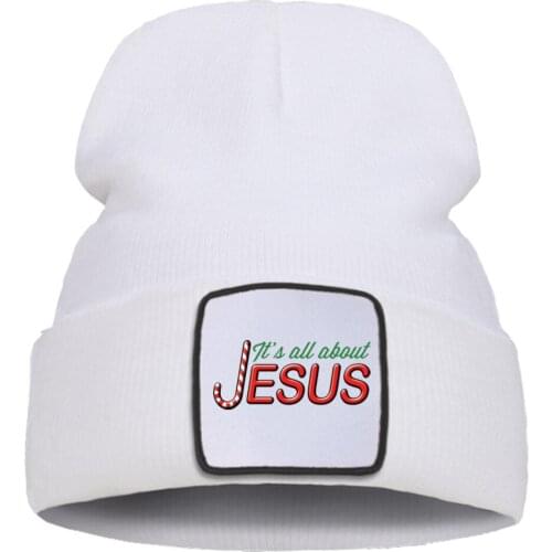 Its All About Jesus Funny Knitted Cap Foldable Flexible Comfort Hats Winter Warm Wool Creative Hat Unisex Casual Beanie Caps