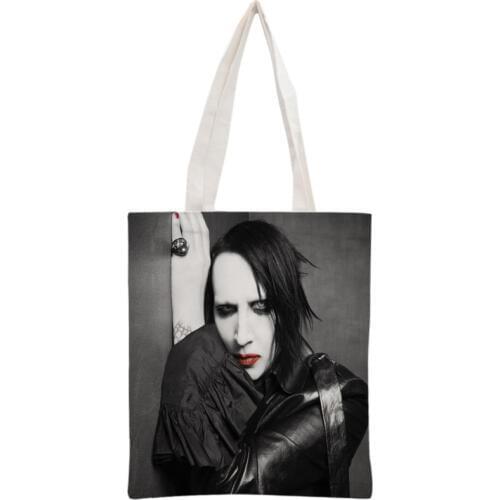 Custom Marilyn Manson Tote Bag Reusable Handbag Women Shoulder Foldable Canvas Shopping Bags Customize your image