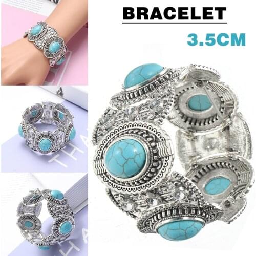 Vintage Tibetan Antique Bracelet Inlaid Beads Bangle Ethnic Style Natural Stone Wide Cuff Bangle Bracelet Women Jewelry Gift