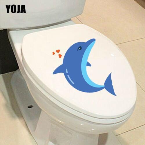 YOJA 15.9*22.4CM Cartoon Whale Love Heart Toilet Decal Wall Sticker Home Decor T3-0913