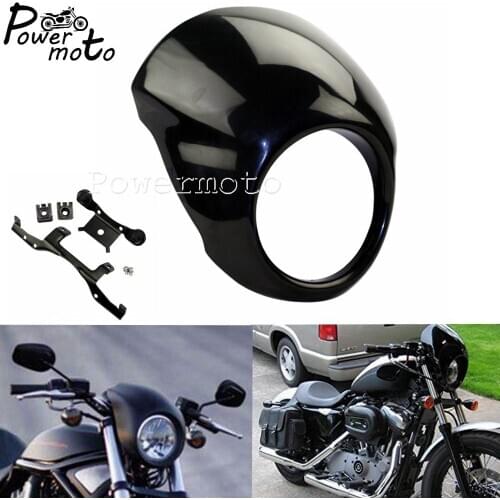 For Harley Street XG 500 750 XG500 XG750 2014-2016 Motorcycle Black 5-3/4" Headlight Fairing 5.75" Visor Mask w/ Cowl Fork Mount