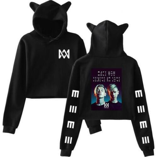 Marcus and Martinus Women Hoodie Long Sleeve Pullover Tops Short Jumper Sweatshirt Girls Casual Hooded Crop Top Hip Hop Clothing
