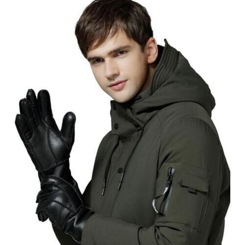 Winter man gloves genuine leather warm shearling glove