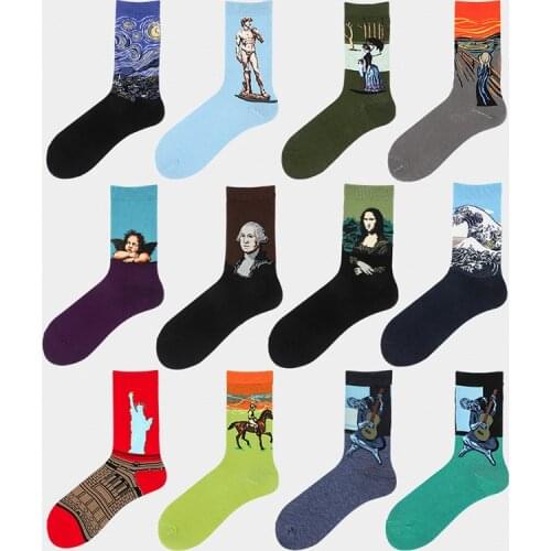 1 Pair Men Socks Cotton Funny Crew Socks Cartoon Animal Women Unisex Fashion Street Striped Oil Printing Checks Novelty Gift