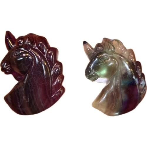 Natural Rainbow Color Fluorite Carved Unicorn Crystal Stone Animal For Gift 1PCS