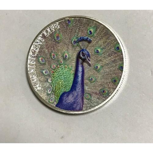 100 pcs Non magnetic The 2015 peacock animal 3D emboss Elizabeth badge silver plated 40 mm souvenir coin (box is optina partl )