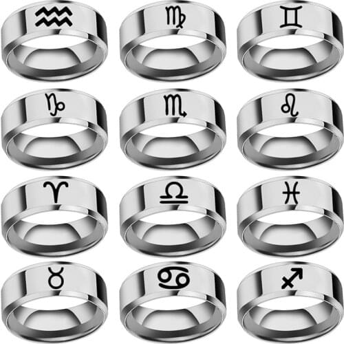 12 Constellations Zodiac Sign Finger Rings Women Girls Sliver Color Stainless Steel Ring Anel Anillos Jewelry Can Be Customized