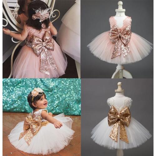 2018 Fashion Sweet Princess Party Dress Toddler Baby Girls 2 Style Sleeveless O-Neck Sequined Floral Solid Lace Tutu Dress 0-10Y