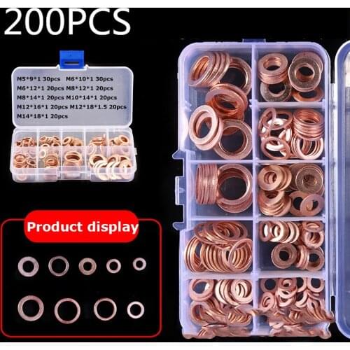 2021 NEW 200Pcs Copper Washer Gasket Nut and Bolt Set Flat Ring Seal Assortment Kit with Box //M8/M10/M12/M14 for Sump Plugs