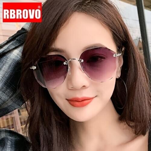 RBROVO 2021 Rimless Women Sunglasses Luxury Sun Glasses For Women Fashion Brand Designer Sunglasses Round Gafas De Sol Mujer