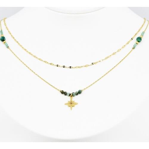 5pcs/pack 24K real gold plating multi-color crystal star pendant chain necklace thin link pendant choker necklace collar woman