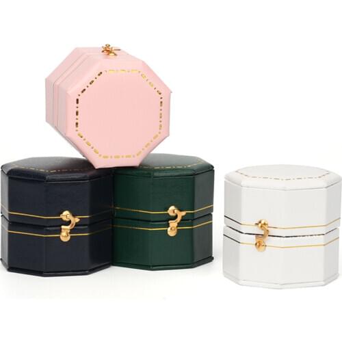 50pcs/lot Vintage Octagonal PU Leather Velvet Jewelry Box 4.4x4.4cm Ring Earring Stud Storage Case Gift Box Wholesale