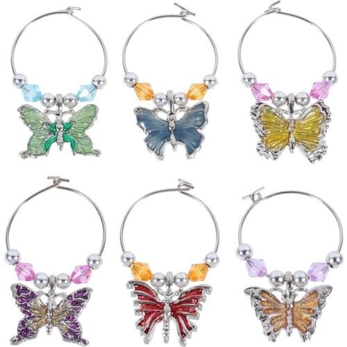 6Pcs Butterflies Drink Marker Party Wine Glass Charm Identifiers Cup Signs Table Decoration Accessories