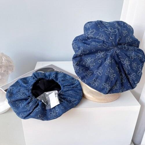 2021 Beret For Women Japanese Style New Autumn Denim Big Clouds Fashion Lady Flower Beret Hat Women Leisure Painter Hat