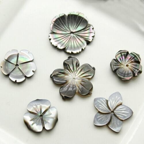 5pcs Natural Black Shell Pearl Carved Bowl Flower Loose Beads Jewelry Making Handmade DIY Hair Clip Brooch Earring Accessories