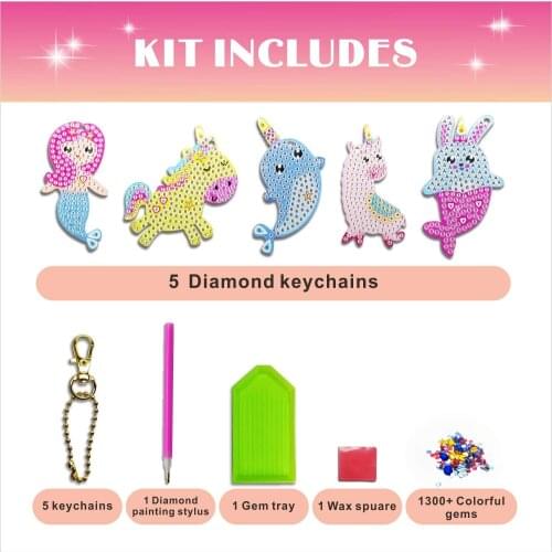 Chandler Rhinestone Painting Kit Make Your Own GEM Keychains 5D DIY Painting by Numbers Art Kits for Girls Kids Toddler Ages
