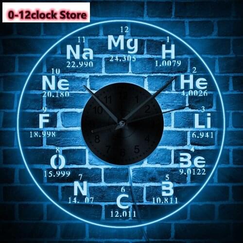 Chemical Element Periodic Wall Clock Acrylic Home Decor Mute Watch With 7-Colors Light Gift For Teacher Student