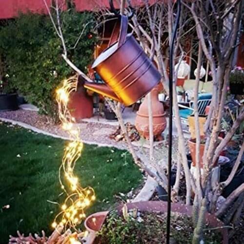 Watering Can Decor Metal Garden Can String Lights Decor Patio Landscape Ornament Solar LED Watering Can Art Yard Decoration