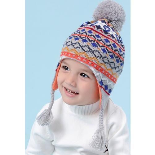 Kids Knitted Hat Scarf Children Winter Warm Hat Ear Protection Child Ear Protect Cap Warmth Sweaters Boy Snow Cap Scarves B-9487