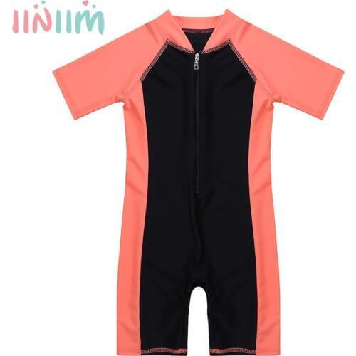 Iiniim Kids Boys Girls Rompers One-piece Zippered Shorty Leotard Swimsuit Swimwear Bathing Suit Summer Parties Kids Clothing