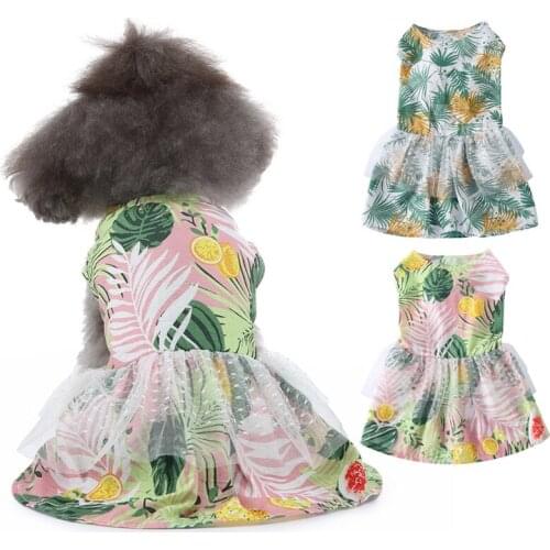 Elegant Dog Girl Dress with Lace Hawaiian Floral Print Dog Summer Dress for Small Dogs Breathable Shirt Vest Sundress Clothes