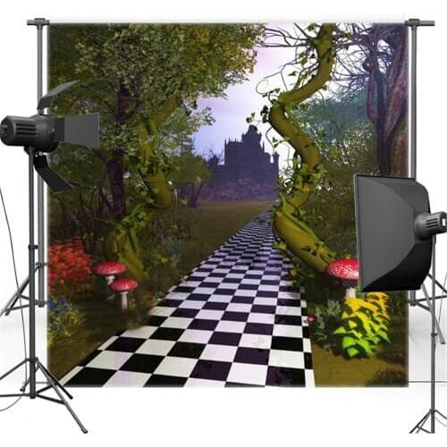 Photography Backdrop Newborn Alice in Wooderland Photography Background Kids Happy Birthday Banner forest Castle Studio Props