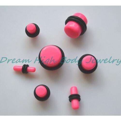 Hot Sale Pink Acrylic Ear Plug Ring stretcher kit set Body Piercing Plain O Ring Flesh Tunnel Ear Expander Earring Jewelry