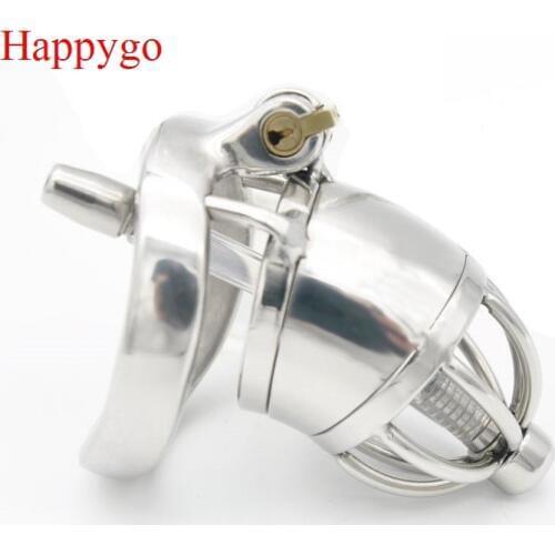 Happygo Stainless Steel Stealth Lock Male Chastity Device with Urethral Catheter,Cock Cage,Penis Ring,A277-1