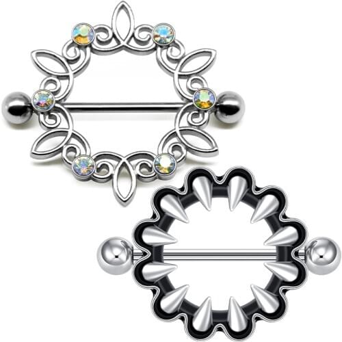 316L Stainless Steel Round Nipple Ring Body Piercing Nipple Ring Amazing Flower Heart Nipple Shield Bar Ring Body Piercing