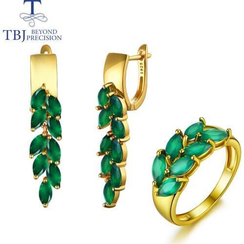 Hot sales natural green agate jewelry set 925 sterling silver fashion fine jewelry for girl & women anniversary or daily wear