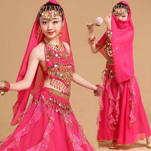 5pcs Girl Belly Dance Suit for Girls India Stage Dance Dress Performance Kid Dancing Costumes Kids Bollywood Belly Clothing Set