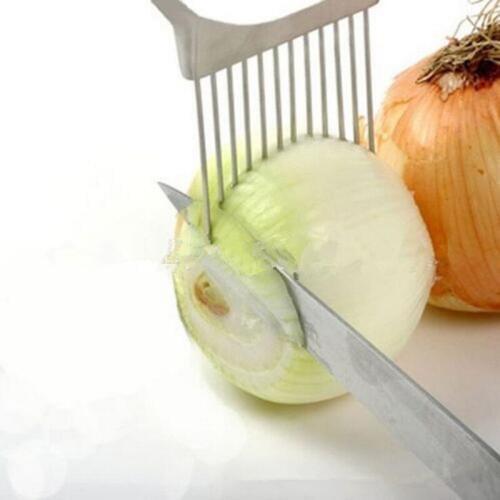 Kitchen Gadget Easy Stainless Steel Onion Holder slicer cutter Metal Meat Needle Cutting Aid Guide Holder Slicing Cutter Gadget