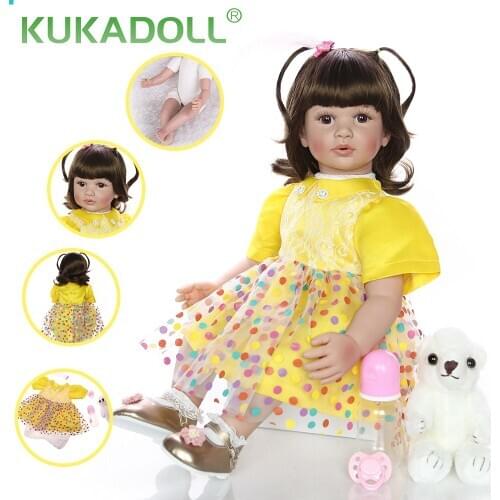 KUKADOLL Realistc 24 Inch Reborn Baby Doll 60 CM Cloth Body Soft Vinyl Limbs 100% Handmade Princess Doll Toy Kid Christmas Gifts