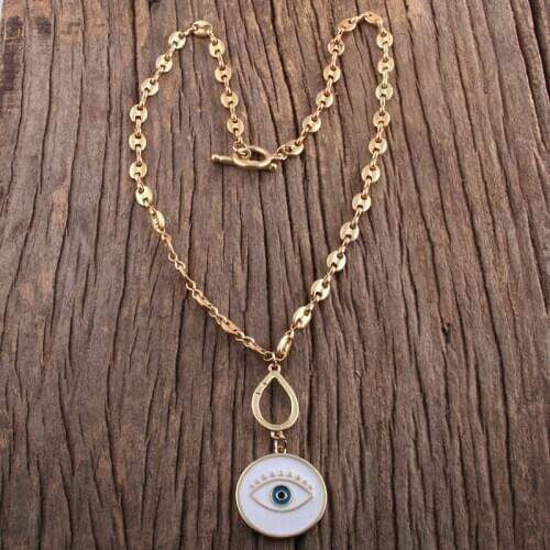 MD Fashion Bohemian Jewelry Links Chain Evil Eye Pendant Necklaces Women Boho Necklace Gift