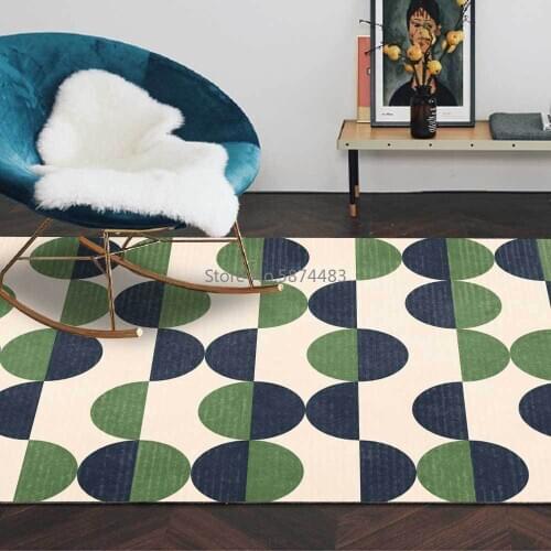 Fashion Modern Nordic Minimalist Fresh Blue Green Stitching Geometric Round Living Room Bedroom Bedside Carpet