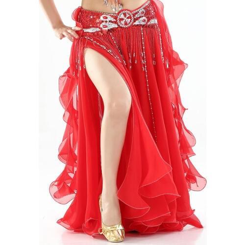 New design high qulity Belly dance skirt gorgeous double tiered double color skirt with falbala for dance or performance
