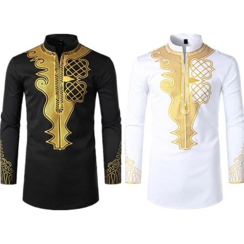 Long Sleeve Clothes for Men Shirt African Fashion Dresses Print Rich Bazin Dashiki 2021 New Slim Fit Mens Top Clothing S-2XL