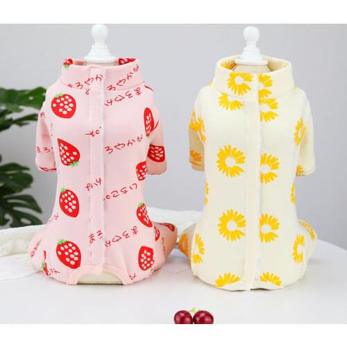 Belly Closed Girl Female Pet Pajamas For Small Dogs Cotton Pink Strawberry Cotton Soft Puppy Overall Clothes S XXL Warm Apparel