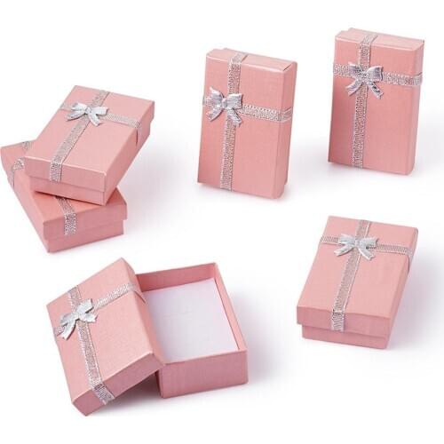 24Pcs Valentines Day Gifts Packages Jewelry Boxes with Bowknot and Sponge for Necklaces Pendants Rectangle Pink 80x50x25mm