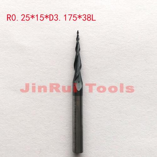 R0.25*15*D3.175*38L 1/8"shank HRC55 solid carbide Tapered Ball Nose End Mills milling cutter wood Engraving tools knife