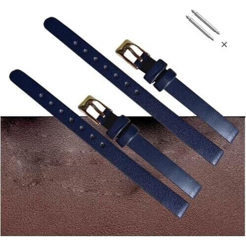 Watch Band Dark Blue for Women Leather With Rose Gold Buckle Strap Accessories For Simple Soft Plain Watch band Replacement 8mm