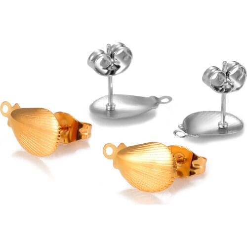 10pcs/lot Stainless Steel Shell Stud Earring Findings with Loop Earrings Base Hand made Making Finding
