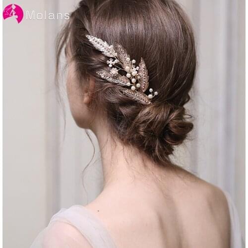 Molans Pearl Crystal Wedding Hair Combs Hair Accessories for Bridal Leaf Rhinestone Headpiece Women Bride Hair ornaments Jewelry