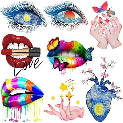 Pulaqi Lips Iron On Transfer Patches For Clothing Van Gogh Patch Vinyl Heat Transfer Thermal Stickers On Clothes Eyes Appliques