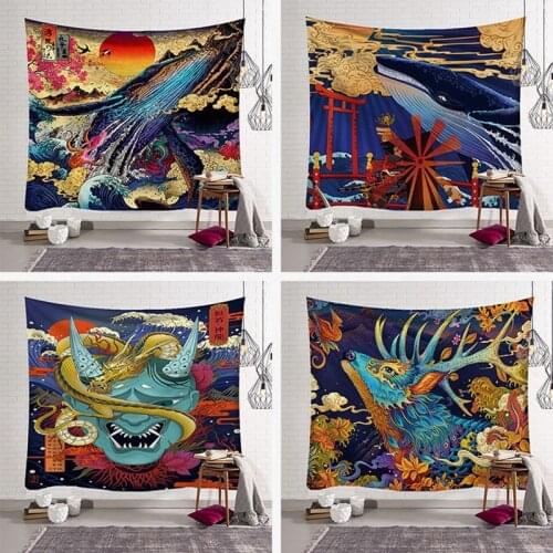 Japanese Tapestry Whale Deer Snake Goldfish Style Tapestry Wall Hangings Sea Wave Wall Tapestries Wall Hanging Room Decor