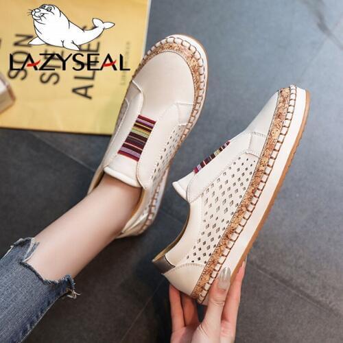 LazySeal New Summer Hollow Women Flats Shoes Woman Ladies Casual Shoes For Girl Breath Slip On Fishman Footwear Plus Big Size 43