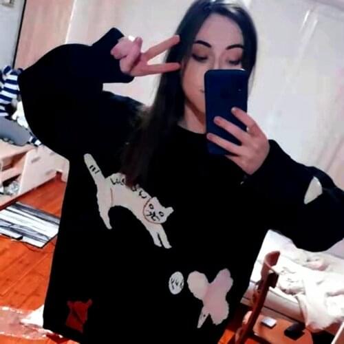 WomenS Knitted Sweater Long Sleeve Cartoon Animal Print Pullover Round Neck Loose 2021 Spring And Autumn Casual Cute All-Match
