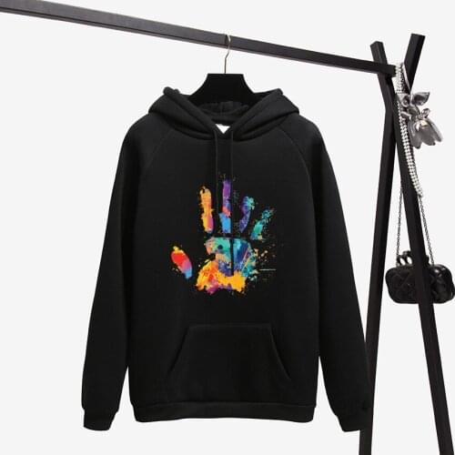 Zuolunouba Winter Fashion Fleece Women Hoodiessweatshirt Printing Color Handprint Harajuku Double Layer Cap Female Pullover