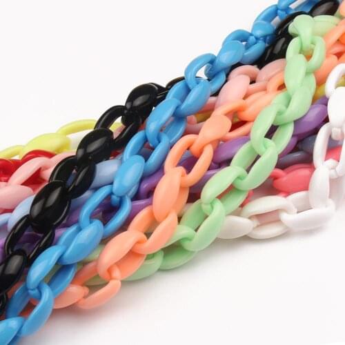 100pcs Mixed Candy Color Acrylic Twist Oval Open Ring Beads Connector for DIY Women Glasses Chain Hanging Neck Eyeglasses Strap